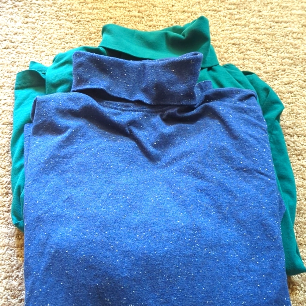 Lands and size medium men's turtlenecks, blue, speckled and jade